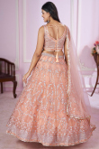Sequins Embroidered Net Salmon Peach Panelled Lehenga