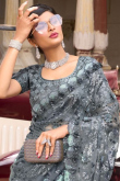 Sequins Embroidered Net Steel Grey Saree