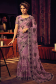 Sequins Embroidered Net Ultra Pink Saree