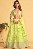 Sequins Embroidered Pear Green Flared Style Georgette Lehenga