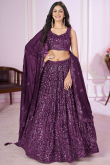 Sequins Embroidered Plum Purple Georgette Panelled Lehenga