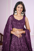 Sequins Embroidered Plum Purple Georgette Panelled Lehenga