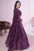 Sequins Embroidered Plum Purple Georgette Panelled Lehenga