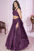 Sequins Embroidered Plum Purple Georgette Panelled Lehenga