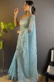 Sequins Embroidered Powder Blue Net Light Weight Saree 