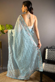 Sequins Embroidered Powder Blue Net Light Weight Saree 