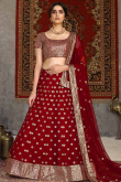Sequins Embroidered Red Net A Line Bridal Lehenga