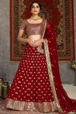 Sequins Embroidered Red Net A Line Bridal Lehenga