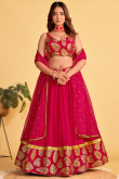 Sequins Embroidered Ruby Pink Flared Style Georgette Lehenga