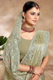 Sequins Embroidered Sage Green Chiffon Shimmer Saree 