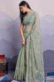 Sequins Embroidered Sage Green Shimmer Chiffon Saree