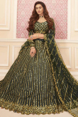 Sequins Embroidered Satin Silk Emerald Green Lehenga