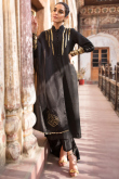 Sequins Embroidered Silk Black Party Wear Trouser Suit