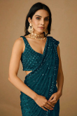 Sequins Embroidered Teal Blue Net Fancy Saree 