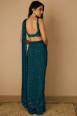 Sequins Embroidered Teal Blue Net Fancy Saree 