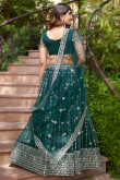 Sequins Embroidered Teal Green Net Flared Style Lehenga