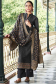 Sequins Embroidered Tussar Silk Dusty Black Trouser Suit