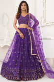 Sequins Embroidered Violet Net Purple Flared Lehenga 