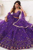 Sequins Embroidered Violet Net Purple Flared Lehenga 