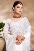 Sequins Embroidered White Chiffon Shimmer Saree