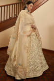 Sequins Work Embroidered Art Silk Beige Lehenga