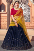 Sequins Work Embroidered Georgette Navy Blue Lehenga