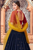 Sequins Work Embroidered Georgette Navy Blue Lehenga