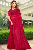 Shimmer Chiffon Ruby Red Stone Embroidered Saree 