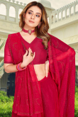 Shimmer Chiffon Ruby Red Stone Embroidered Saree 