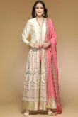 Silk Anarkali Suit for Wedding In Cream Color With Resham Work