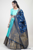 Silk Aqua Blue Woven Zari Flared Lehenga