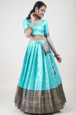 Silk Aqua Blue Woven Zari Flared Lehenga