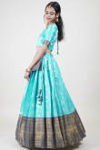 Silk Aqua Blue Woven Zari Flared Lehenga