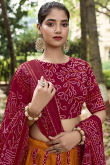Silk Bandhej Print Mustard Yellow Flared Style Lehenga 