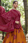 Silk Bandhej Print Mustard Yellow Flared Style Lehenga 