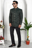 Silk Black Weaved Thread Jodhpuri Style Men's Sherwani 