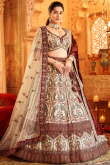 Silk Blend Cream Beige Panelled Embroidered Lehenga