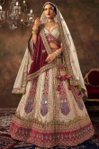 Silk Blend Cream Beige Panelled Style Embroidered Lehenga