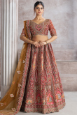 Silk Blend Dori Embroidered Brick Red Flared Style Lehenga