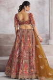Silk Blend Dori Embroidered Brick Red Flared Style Lehenga