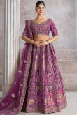 Silk Blend Dori Embroidered Purple Flared Style Lehenga