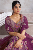 Silk Blend Dori Embroidered Purple Flared Style Lehenga