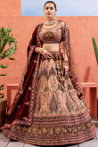 Silk Blend Dusty Peach Panelled Embroidered Lehenga