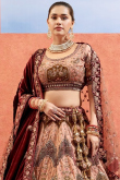 Silk Blend Dusty Peach Panelled Embroidered Lehenga