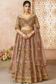 Silk Blend Embroidered Dark Beige Flared Style Lehenga