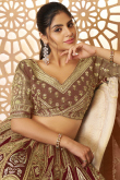 Silk Blend Embroidered Dark Beige Flared Style Lehenga