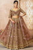 Silk Blend Embroidered Dark Beige Flared Style Lehenga