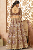 Silk Blend Embroidered Dark Beige Flared Style Lehenga