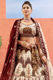 Silk Blend Light Beige Panelled Style Embroidered Lehenga