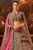 Silk Blend Light Brown Panelled Embroidered Lehenga